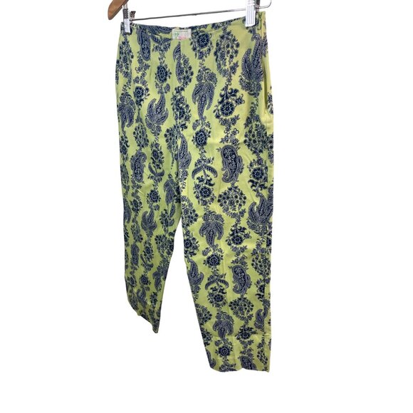 Bamboo Traders Green Blue Floral Patterned Cropped Side Zip Pants Sz 4 - Picture 3 of 7